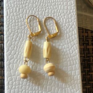 Elegant Gold and Cream Dangle Earrings
